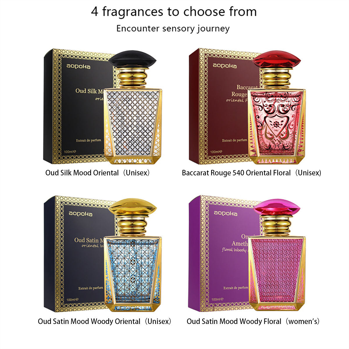 4 Arabic perfumes (100ml), unisex perfumes, fresh, gentle, charming and awakening the senses