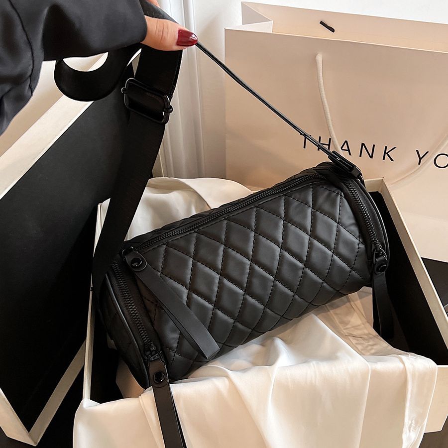 Rhomboid Cylinder Bag Women's Crossbody Bag Pillow Bag Oxford Cloth Nylon Cloth 2023 New Bucket Bag Checkerboard Popular Style