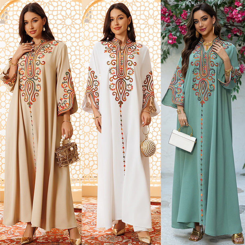 AB417 2024 Autumn And Winter Muslim Fashion Women's Embroidery Rope Embroidery Middle East Foreign Trade Robe Arab Dress