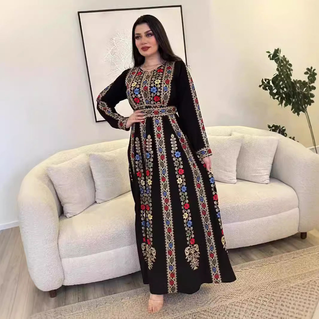 Cross-border Europe And America Hot Sale Middle East Muslim Print Dress New Fashion Robe Dubai Arab Abaya