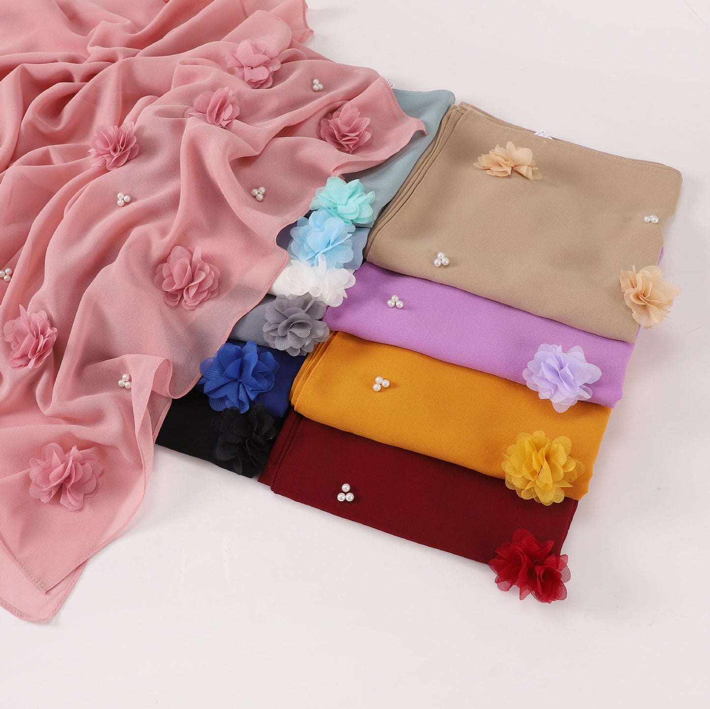 Cross-border New Handmade Sticky Nail Pearl Chiffon Long Scarf Hui Scarf Middle East Africa Malay Indonesia Headscarf