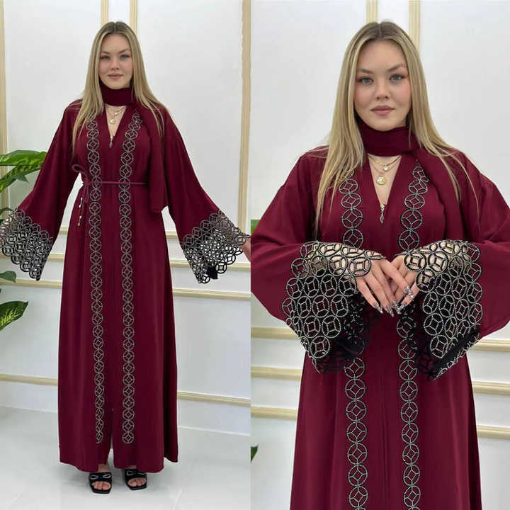Amazon Muslim Robe Arab Robe European And American Cross-border Plus Size Women's Trumpet Long Sleeve Dress 8840