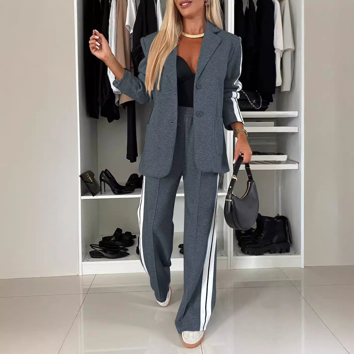 Amazon Cross-border 2024 Autumn European And American New Women's Fashion Comfortable Elegant Two-piece Suit Lapel Suit
