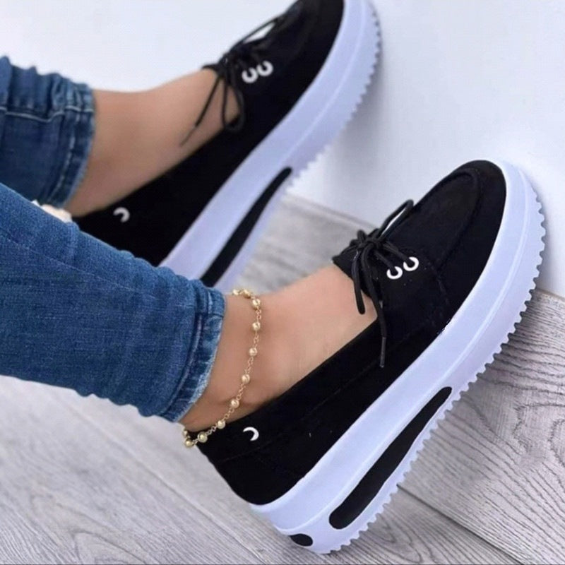 Foreign Trade Plus Size Women&#039;s Shoes Spring Amazon Solid Color Front Lace-up Loafers One-step Women&#039;s Shoes Manufacturers In Stock Generation Hair