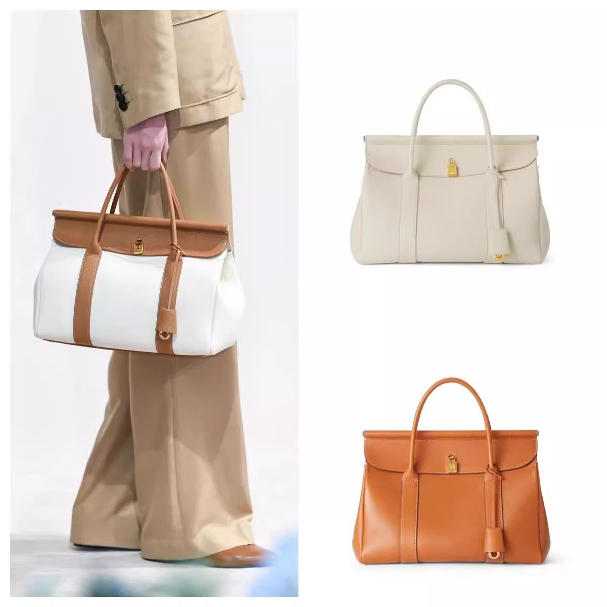 LP Same Style Handbag Handbag Canvas Patchwork Old Money Style Large Capacity Single Shoulder Portable Commuter Tote Briefcase