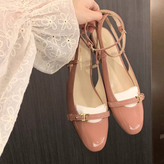 2024 Su Yinyin With Kawaii Na Pineapple Big Round Head Sheepskin Flat Bottom Mary Jane Shoes Women&#039;s Ballet Shoes