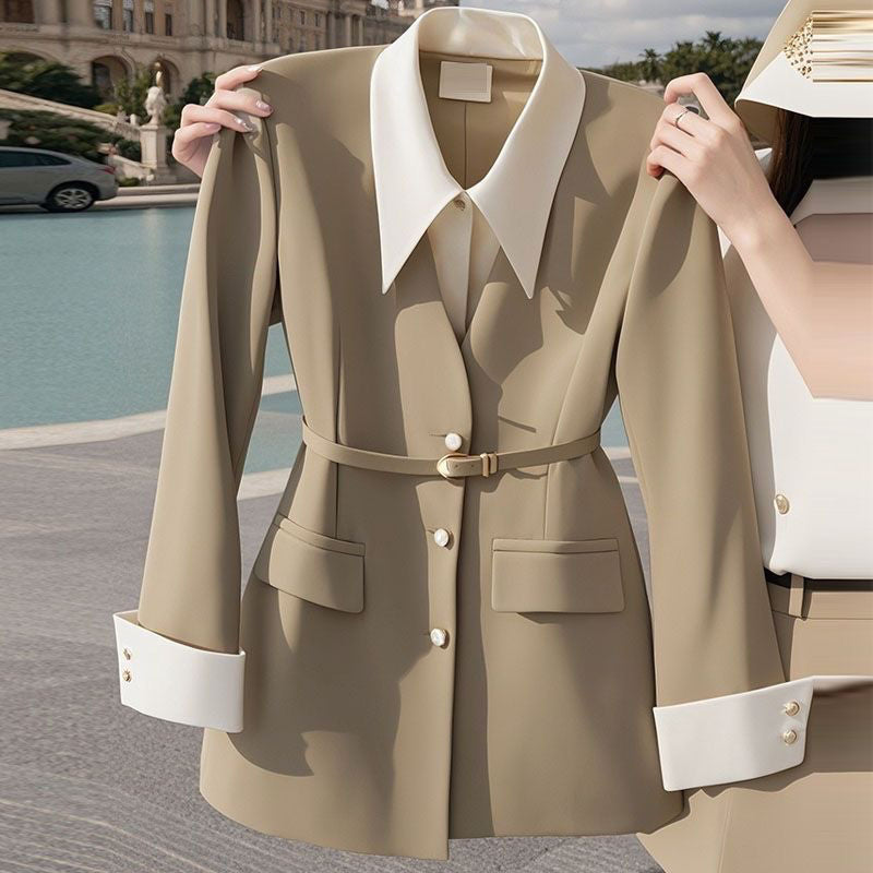 2024 Early Autumn Chanel Black Fake Two-piece Suit Jacket Women's Niche Design Korean Waist Small Suit