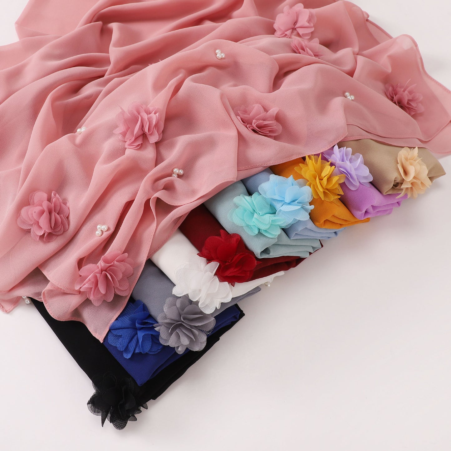 Cross-border New Handmade Sticky Nail Pearl Chiffon Long Scarf Hui Scarf Middle East Africa Malay Indonesia Headscarf