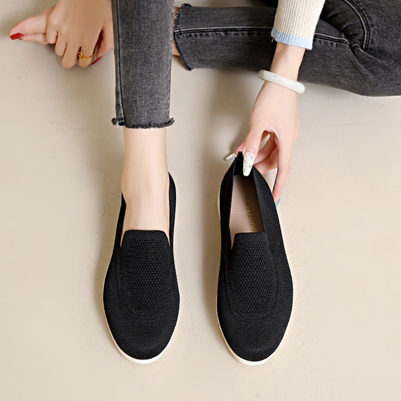 Old Beijing Casual Shoes Women's Fashion Trend Manufacturers Directly Supply A Pedal Knitted Breathable Excrement Feeling Lazy Bean Shoes