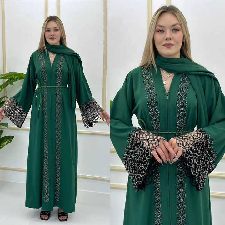 Amazon Muslim Robe Arab Robe European And American Cross-border Plus Size Women's Trumpet Long Sleeve Dress 8840