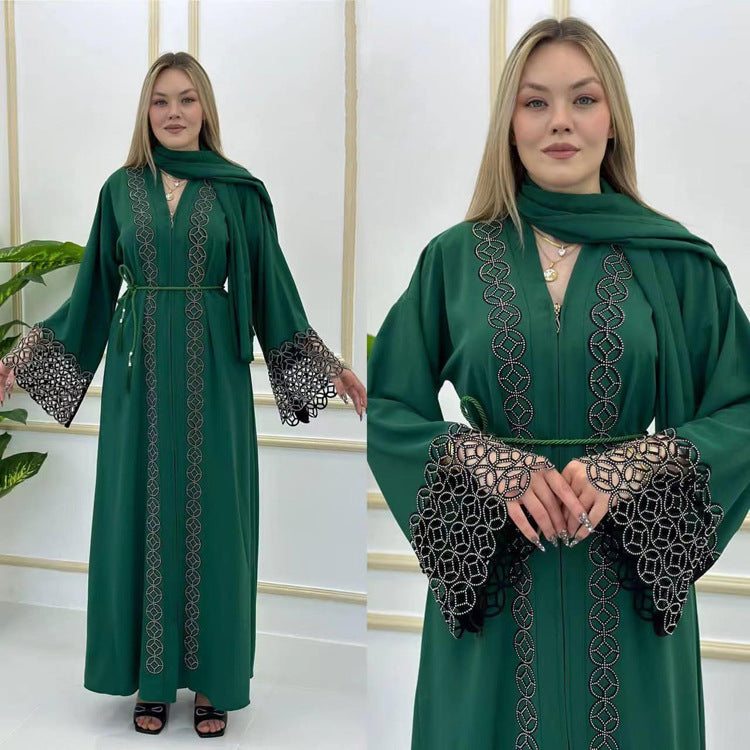 Amazon Muslim Robe Arab Robe European And American Cross-border Plus Size Women's Trumpet Long Sleeve Dress 8840