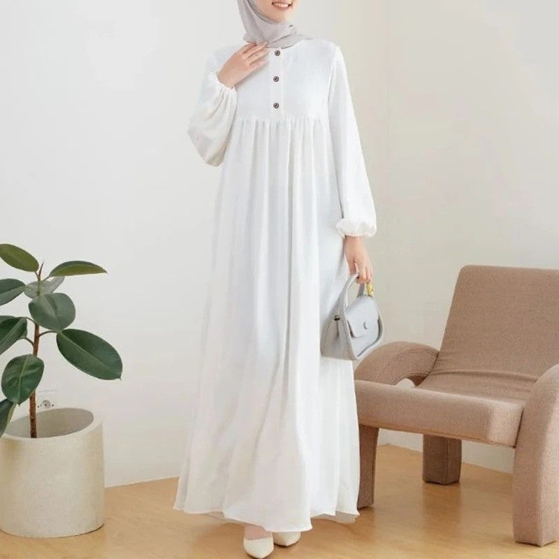 H723 Muslim Women&#039;s Abaya Dress Spring Autumn Fashion Casual Lantern Sleeve Casual Solid Color Dress Long Dress