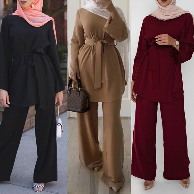 Cross-border Women&#039;s Clothing Middle East Muslim Malay Indonesian Suit Fashion Simple Wide Leg Pants Lace Manufacturers In Stock