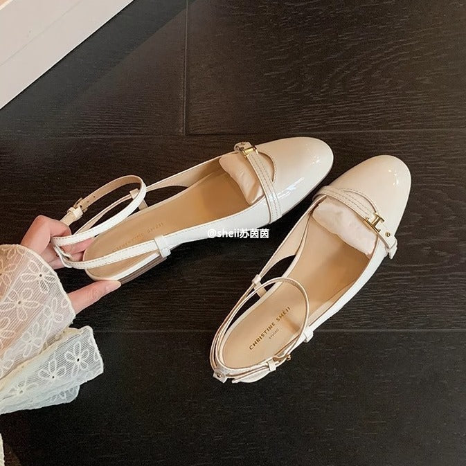 2024 Su Yinyin With Kawaii Na Pineapple Big Round Head Sheepskin Flat Bottom Mary Jane Shoes Women&#039;s Ballet Shoes