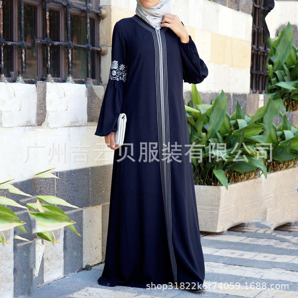 European And American AliExpress 3 Color Explosions Women&#039;s Large Size Middle Eastern Ethnic Style Dress Muslim Dress Robe