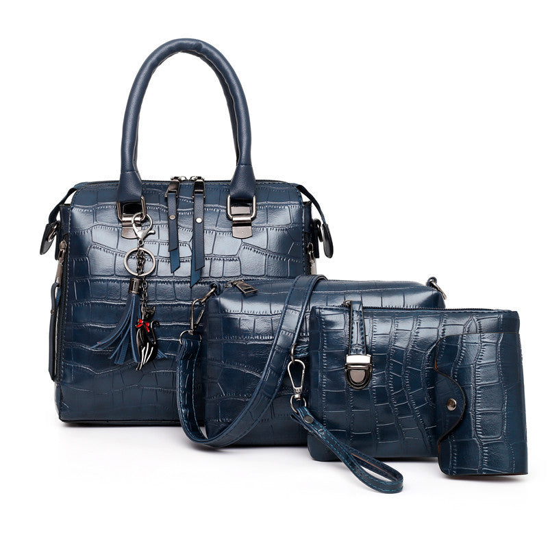Women's Bag 2023 New Urban Simple Fashion Trendy Shoulder Crossbody Portable Crocodile Pattern Mother Bag Four-Piece Set Women's Bag