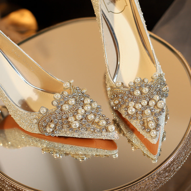 E888-12 Beautiful High Heels New Sequined Wedding Shoes Xiuhe Two Wear Bridal Shoes Fashion Wedding Bridesmaid Shoes