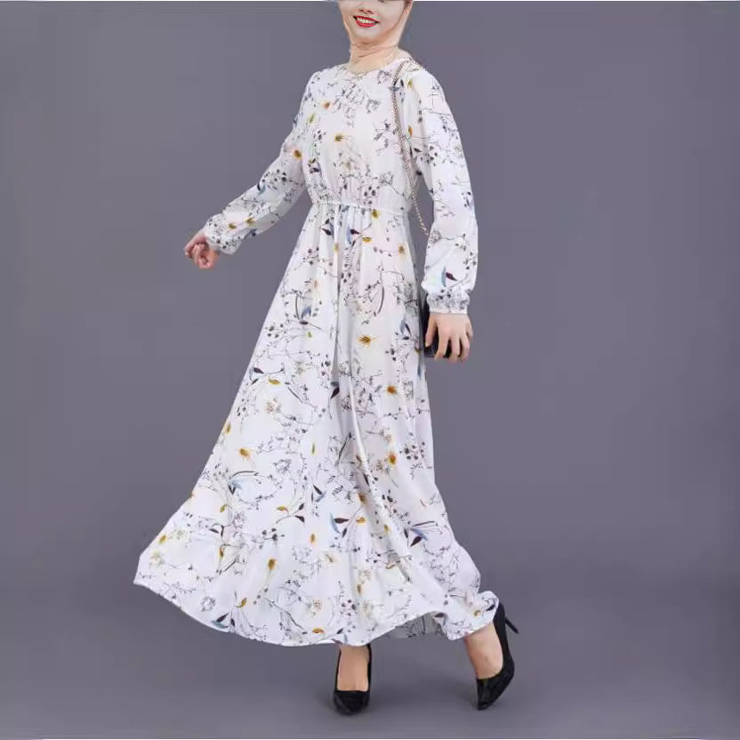 2023 Foreign Trade Amazon AliExpress Best Selling European And American Women&#039;s Dress Muslim Waist Slimming Floral A- Line Skirt