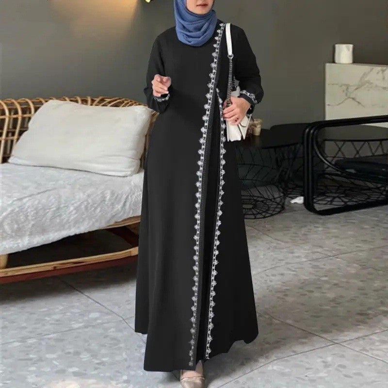 H726 # Muslim Women&#039;s Clothing Lace Robe Dress Fashion Long Sleeve Vestido Women&#039;s Spring Casual Dress