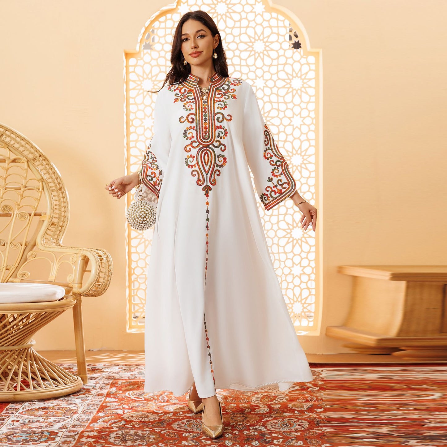 AB417 2024 Autumn And Winter Muslim Fashion Women's Embroidery Rope Embroidery Middle East Foreign Trade Robe Arab Dress