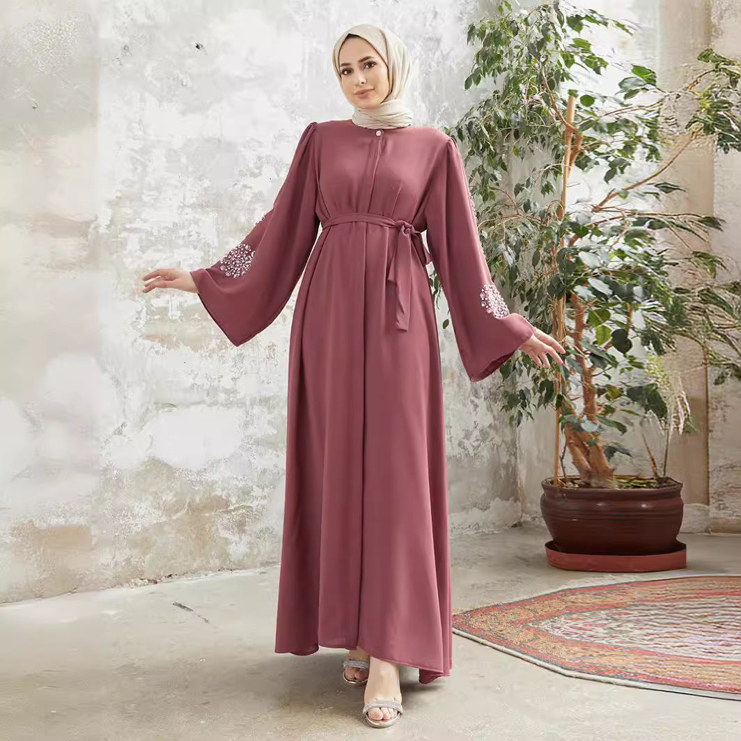 2209# Middle East Women&#039;s Muslim Robe Dress Heavy Industry Beads Hot Rhinestone Elegant Dress Abaya Long Dress