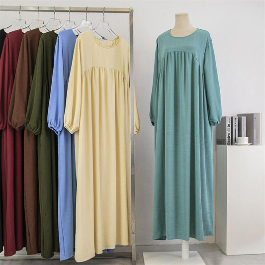 Cross-border Export Muslim Loose Large Size Long-sleeved Pure Color Pullover Robe Skirt Spring &amp; Fall Over-the-knee Long Skirt Dress