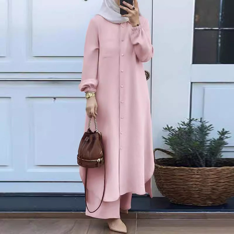 Muslim Women&#039;s Cross-border Middle East Arabian Style Two-piece Spring And Autumn New Long Sleeve Shirt Trousers Suit