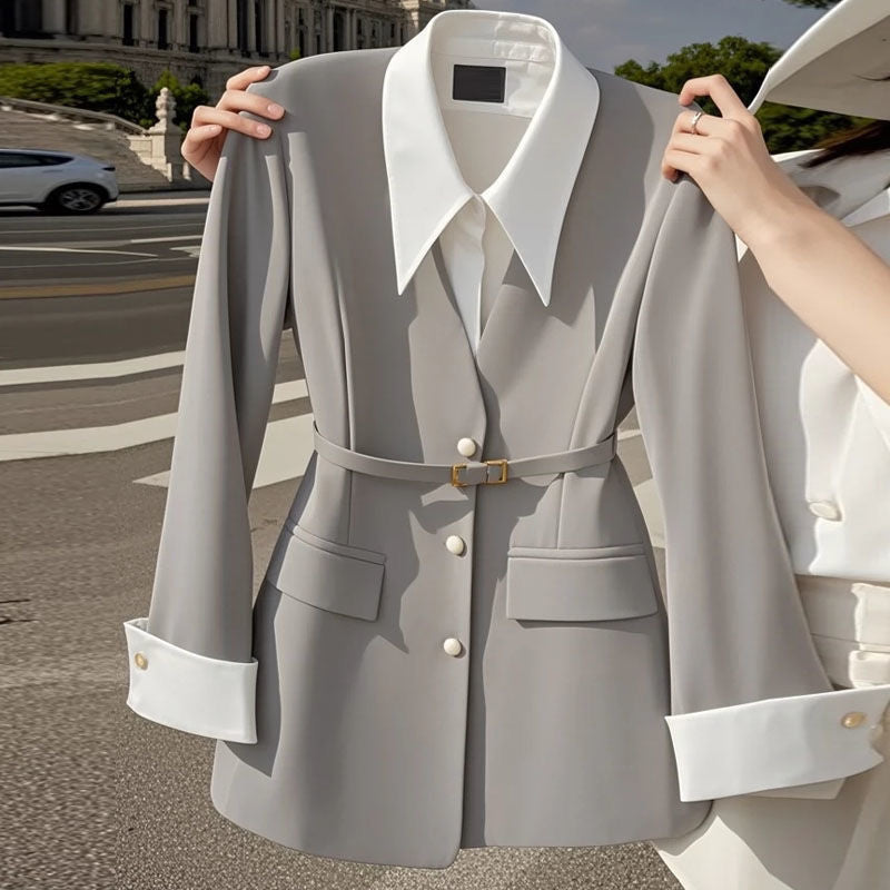 2024 Early Autumn Chanel Black Fake Two-piece Suit Jacket Women's Niche Design Korean Waist Small Suit