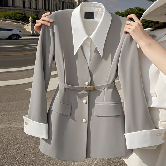 2024 Early Autumn Chanel Black Fake Two-piece Suit Jacket Women&#039;s Niche Design Korean Waist Small Suit