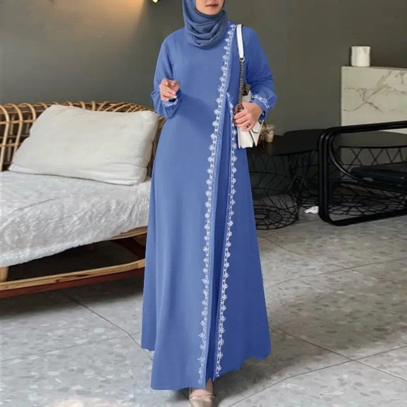 H726 # Muslim Women&#039;s Clothing Lace Robe Dress Fashion Long Sleeve Vestido Women&#039;s Spring Casual Dress