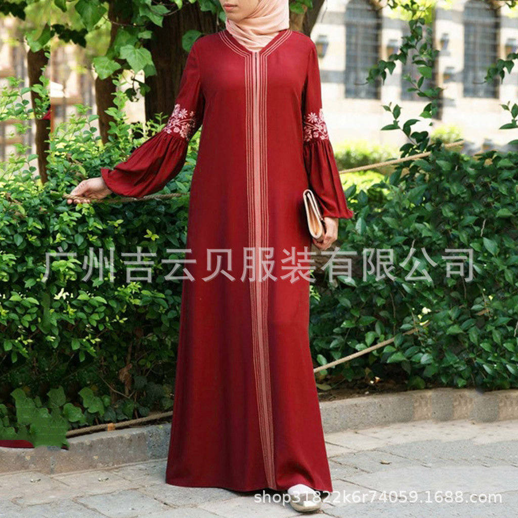 European And American AliExpress 3 Color Explosions Women&#039;s Large Size Middle Eastern Ethnic Style Dress Muslim Dress Robe