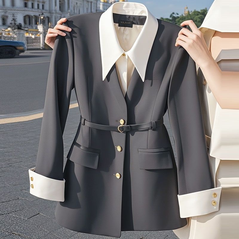 2024 Early Autumn Chanel Black Fake Two-piece Suit Jacket Women's Niche Design Korean Waist Small Suit
