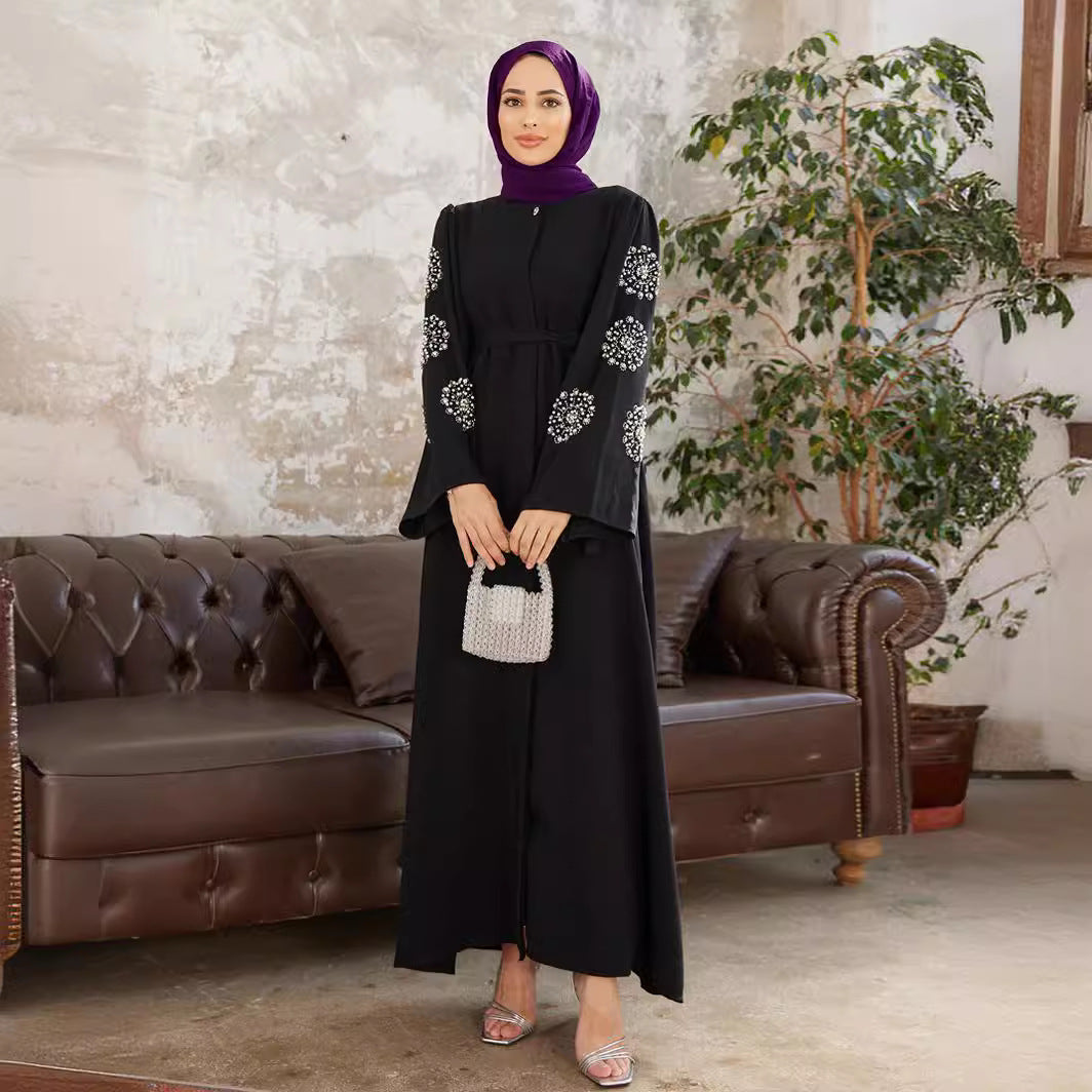 2209# Middle East Women&#039;s Muslim Robe Dress Heavy Industry Beads Hot Rhinestone Elegant Dress Abaya Long Dress