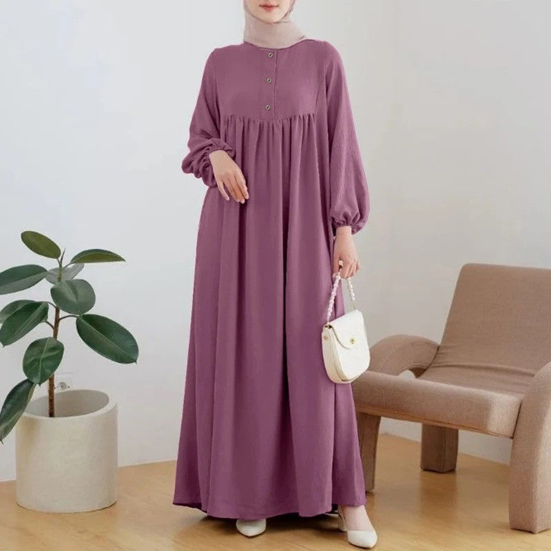 H723 Muslim Women&#039;s Abaya Dress Spring Autumn Fashion Casual Lantern Sleeve Casual Solid Color Dress Long Dress