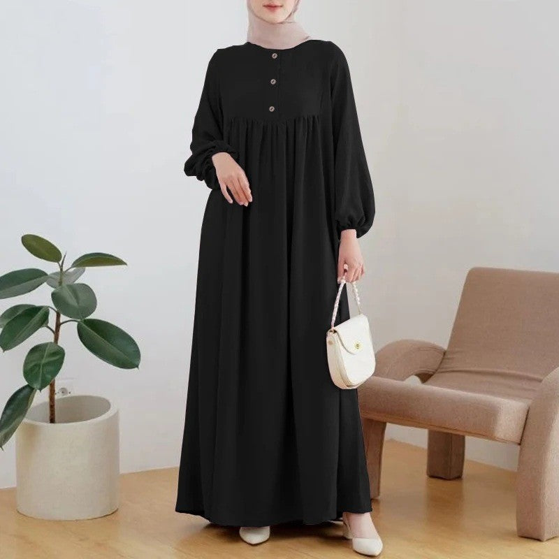 H723 Muslim Women&#039;s Abaya Dress Spring Autumn Fashion Casual Lantern Sleeve Casual Solid Color Dress Long Dress