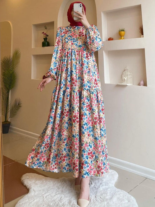 DD0191 Middle East Cross-border Women&#039;s Clothing 2023 New Printed Muslim Dubai Gown Dress