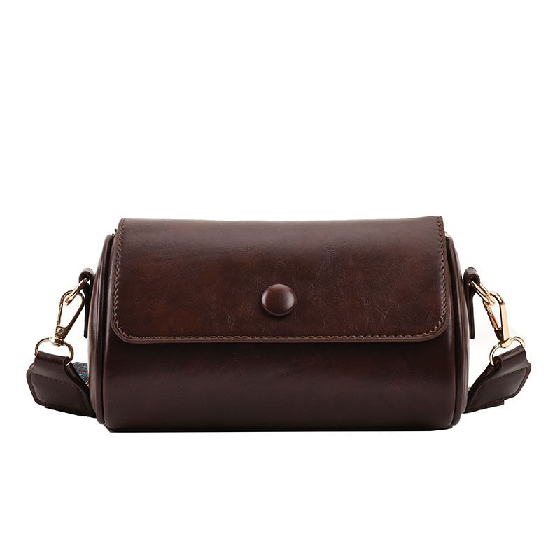 Vintage Niche Women's Small Bag 2023 Trendy Spring Season Versatile Wide Strap Single Shoulder Slant Cross Cylinder Bag